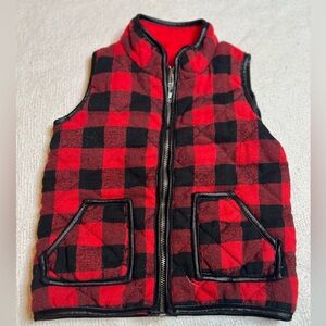 Toddler kids red and black plaid vest.